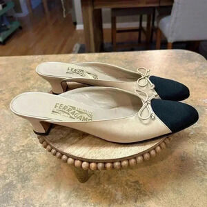 Luxury Ferragamo Two Tone Mule Kitten Heels